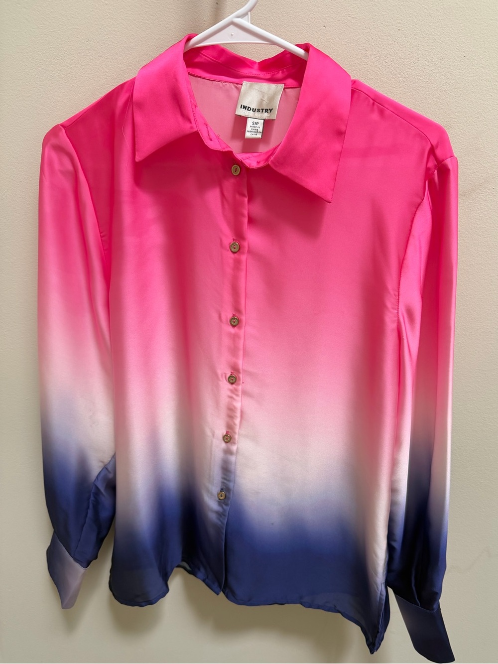 Industry Ombre Satin Button Front Blouse Pink Blue Size S/P